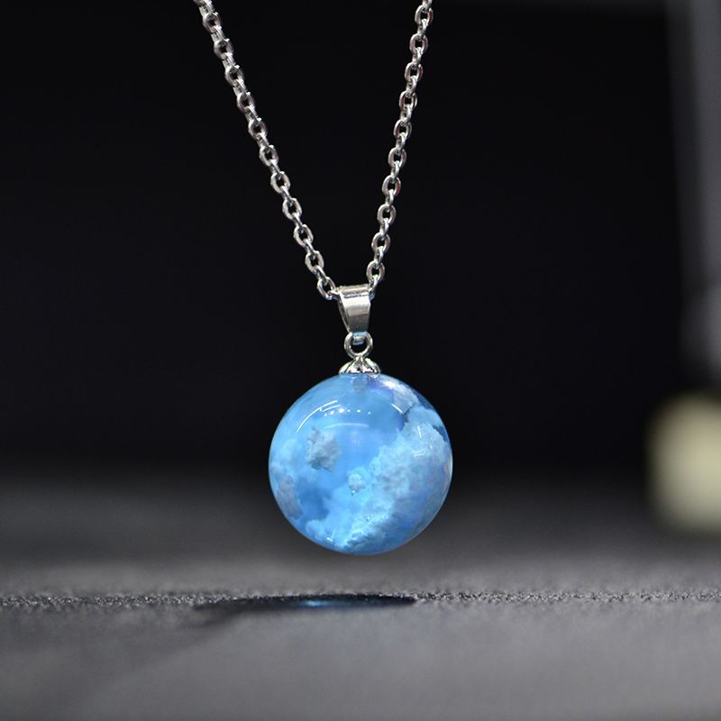 Blue Sky and White Cloud Necklace Spherical Resin – Jewelry Gift Ideas — 1