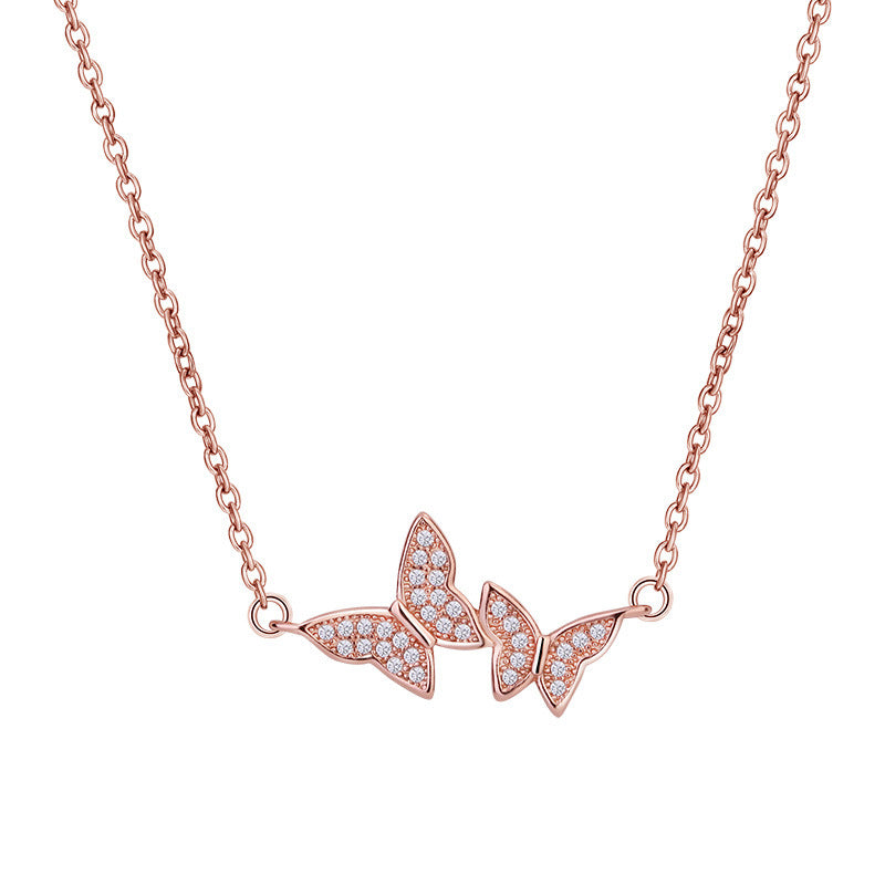 Double Butterfly Full Rhinestone Pendant Clavicle – Jewelry Gift Ideas — 1