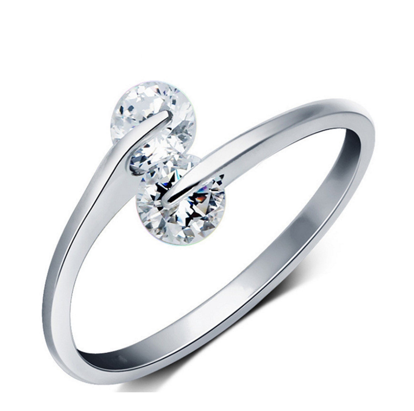 Temperament Double Diamond Silver Ring – Holiday Gift Ideas — 1
