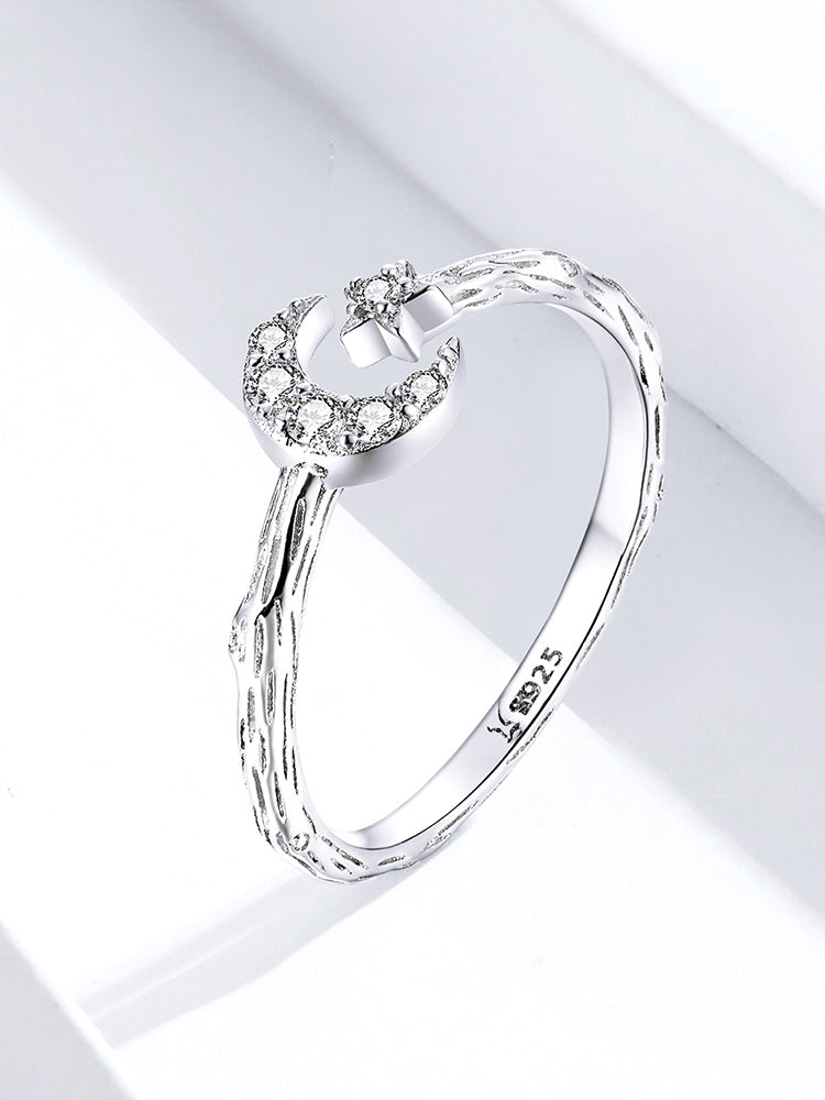 Open Ring Sterling Silver S925 Star And Moon – Holiday Gift Ideas — 1