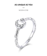 Open Ring Sterling Silver S925 Star And Moon – Holiday Gift Ideas — 3