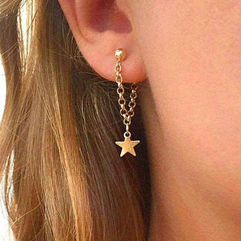 Back Hanging Alloy Chain Tassel Star Stud Earrings – Small Gift Ideas — 1