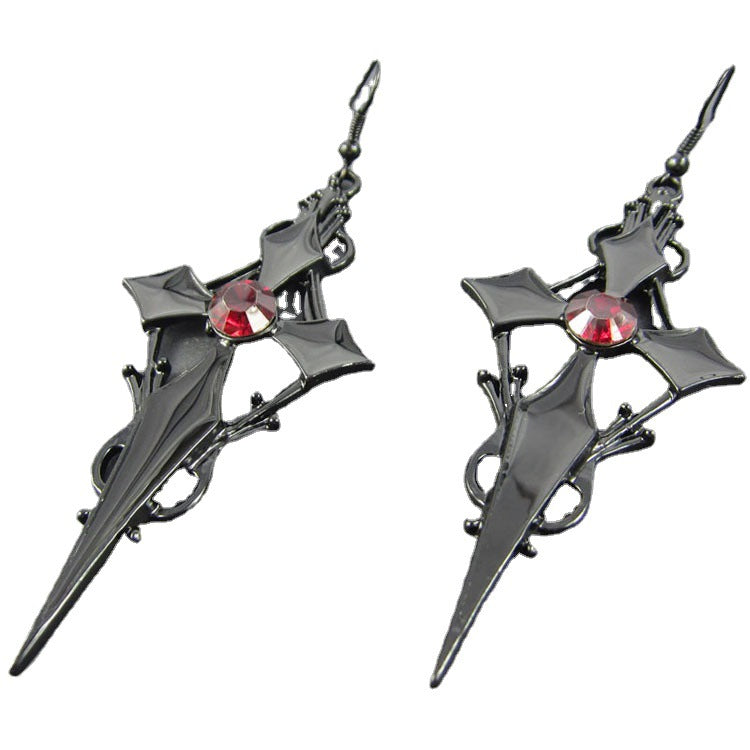 Cross Rhinestone Earrings Goth Punk Hour Hand – Surprise Gifts — 1