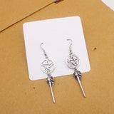 Ancient Silver Pentagram Long Beak Crow Earrings – Unique Gift Ideas — 5