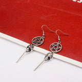 Ancient Silver Pentagram Long Beak Crow Earrings – Unique Gift Ideas — 4