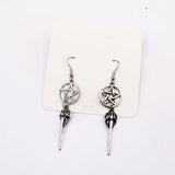 Ancient Silver Pentagram Long Beak Crow Earrings – Unique Gift Ideas — 1