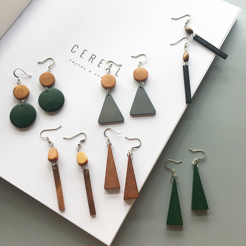 Korean Simple Earrings Retro Hit Color Geometric Wood – Gifts for Her — 1