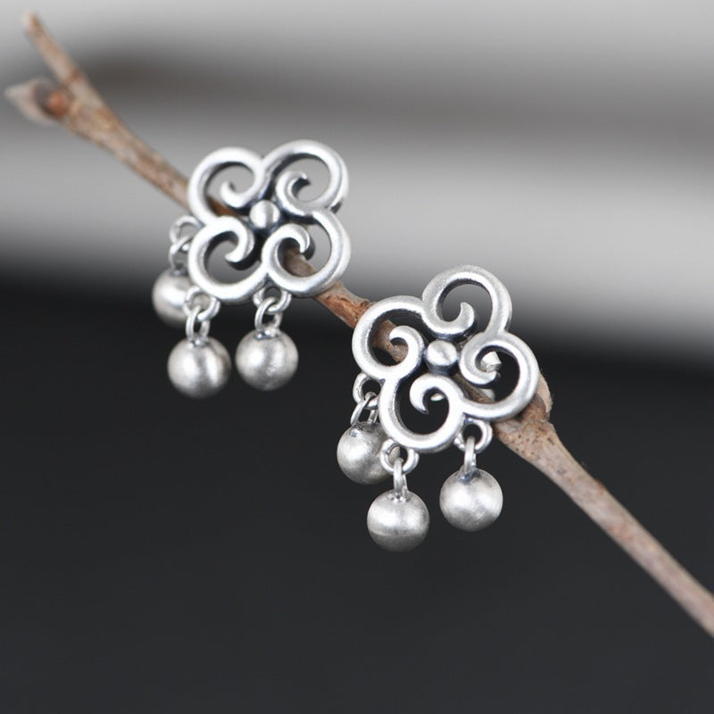 S925 Silver Matte Craft Silver Bead Tassel Earrings – Creative Gifts — 1