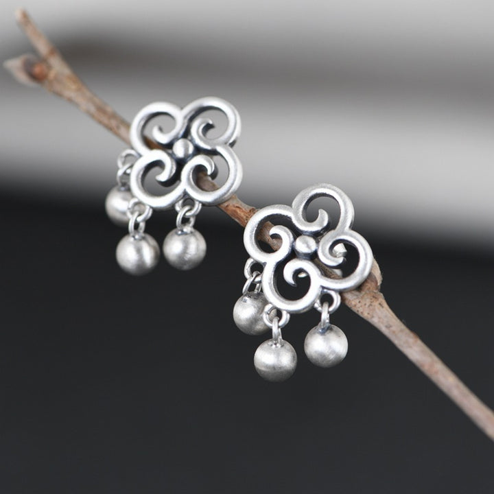 S925 Silver Matte Craft Silver Bead Tassel Earrings – Creative Gifts — 1