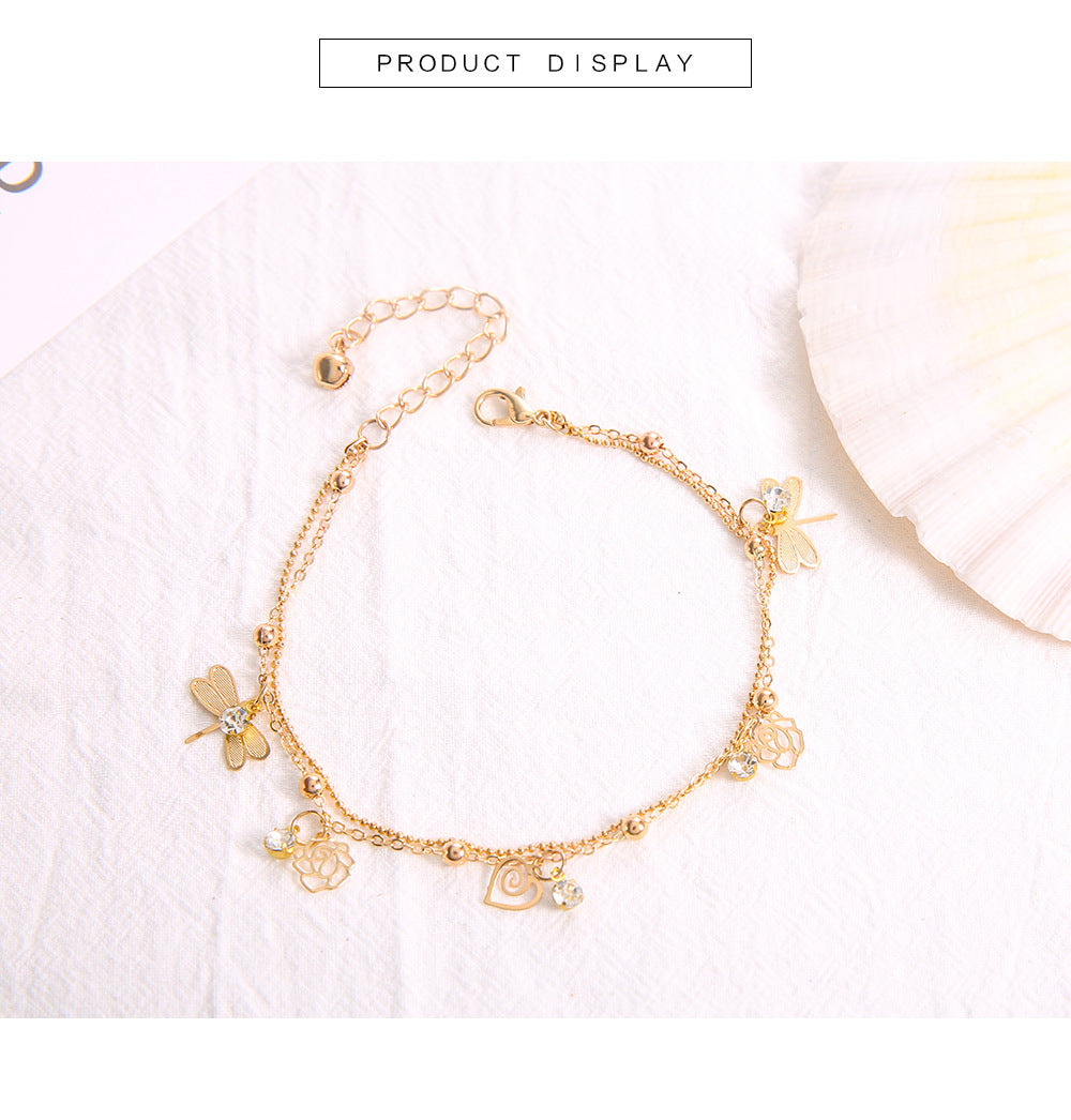 Beach Style Diamond-Studded Small Dragonfly Anklet – Stylish Gifts — 1