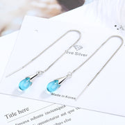 Blue Water Drop Earrings Long Tassel Sen – Stylish Gifts — 3