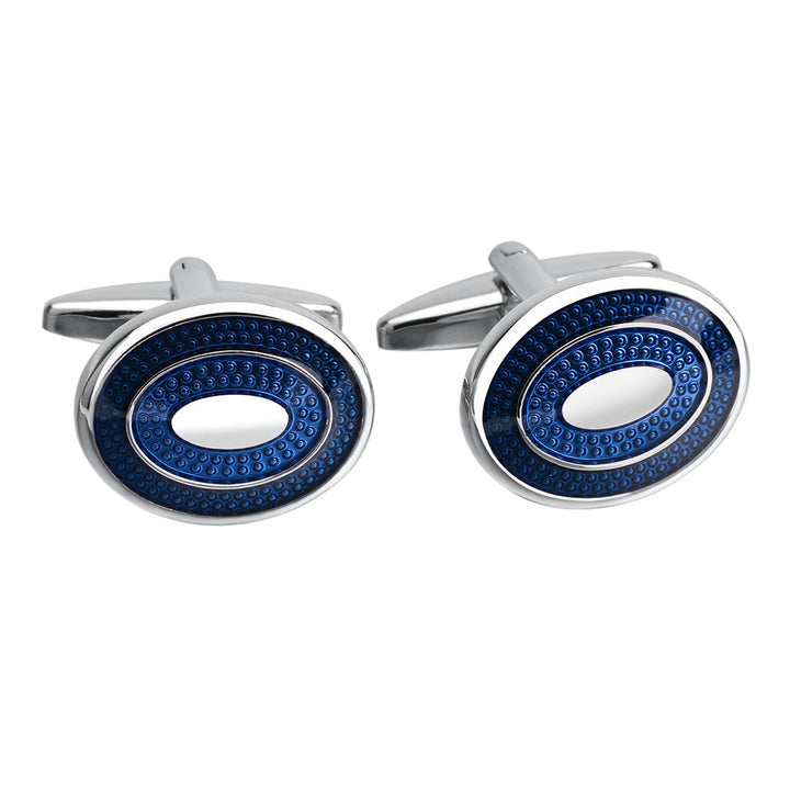 French Shirt Cufflinks Oval Blue Oil Drip Business – Surprise Gifts — 1
