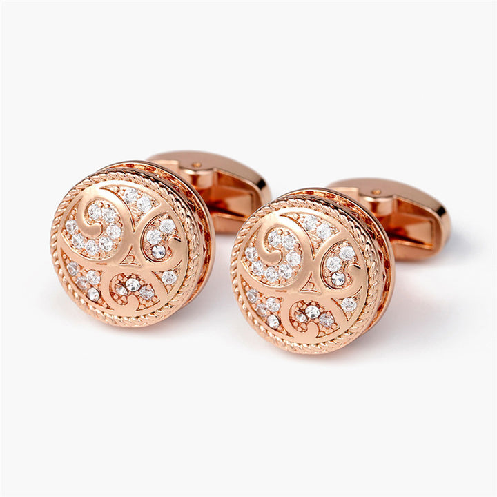 Men's Cufflinks Round Retro Pattern Diamond Metal – Gifts for Him — 1