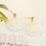 Vintage gold beads white scallop earrings – Thoughtful Gifts — 5