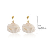 Vintage gold beads white scallop earrings – Thoughtful Gifts — 4