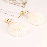 Vintage gold beads white scallop earrings – Thoughtful Gifts — 2