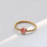 Fashion Gold-Covered Natural Garnet Round Bead Ring – Stylish Gifts — 8