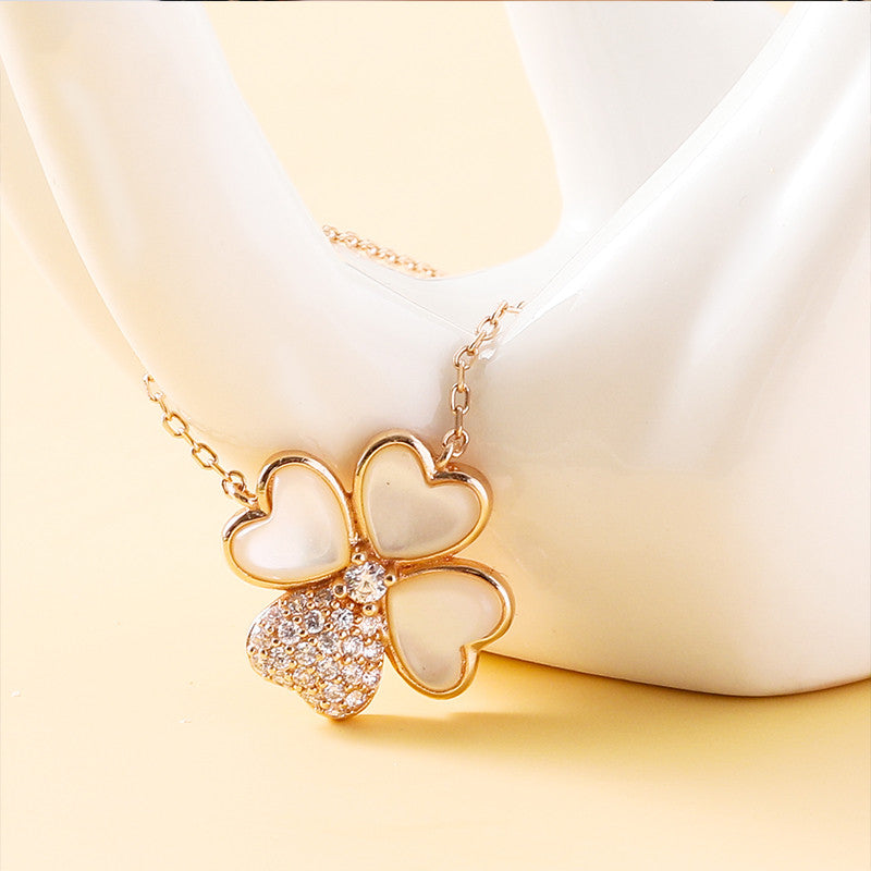 Four Leaf Clover Necklace Pure S925 Silver Zircon – Jewelry Gift Ideas — 1