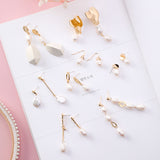 Vintage geometric metal pearl asymmetric earrings – Surprise Gifts — 2