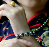 Peacock Green Black Pearl Bead Coated Bracelet – Jewelry Gift Ideas — 7