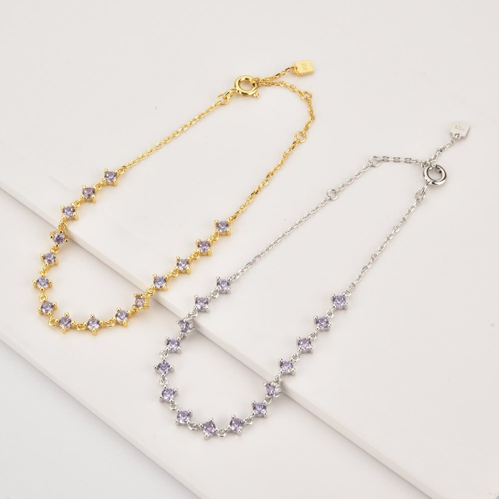 925 Sterling Silver Purple Stone Chain Bracelet – Jewelry Gift Ideas — 1