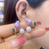 925 Silver Needle Sweet Tulip Earrings One Style – Stylish Gifts — 10