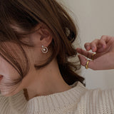 French Geometric Round Zircon Pearl Earrings – Practical Gifts — 4