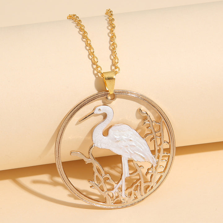 Stylish Round Red-crowned Crane Necklace – Jewelry Gift Ideas — 1