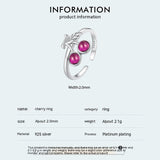 Sterling Silver Red Cherry Ring S925 White Plated – Thoughtful Gifts — 3