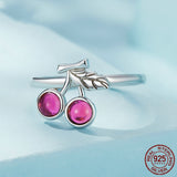 Sterling Silver Red Cherry Ring S925 White Plated – Thoughtful Gifts — 4