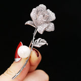 Women's Fashion Pearl Inlaid Zircon Camellia Brooch – Stylish Gifts — 2