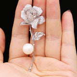 Women's Fashion Pearl Inlaid Zircon Camellia Brooch – Stylish Gifts — 3