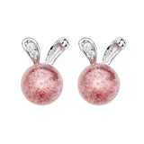 Cute Little Rabbit Strawberry Crystal Earrings – Gifts for Pet Lovers — 3