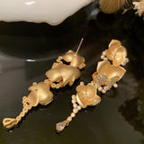 Gold Rose Earrings Super Frosted Mist Face S925 Silver – Stylish Gifts — 1