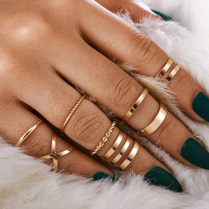 8-Piece Retro Metal Smooth Twist Cross Ring – Special Occasion Gifts — 1