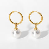 Bright Shell Pearl Hanging Earrings 18K Gold PVD – Stylish Gifts — 4