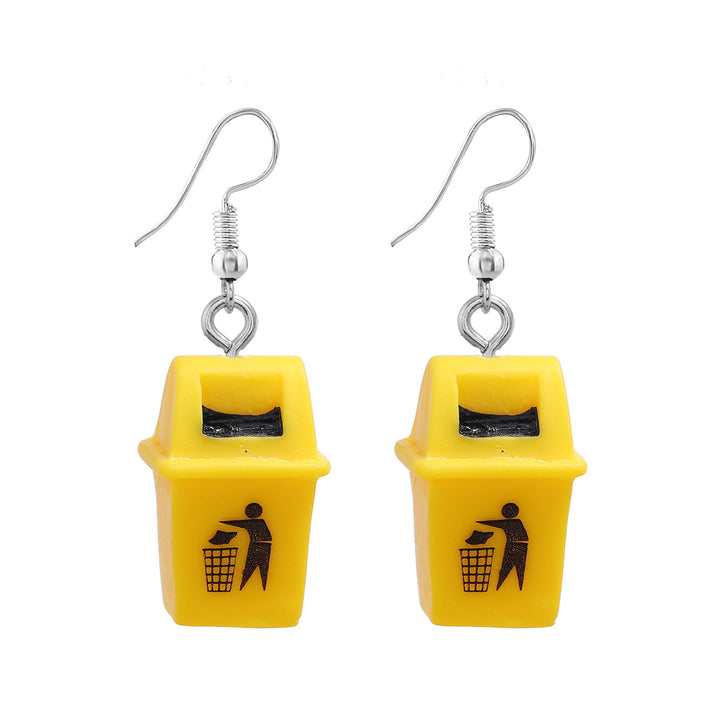 Personalized Clip Earrings Yellow Resin Trash Can – Small Gift Ideas — 1