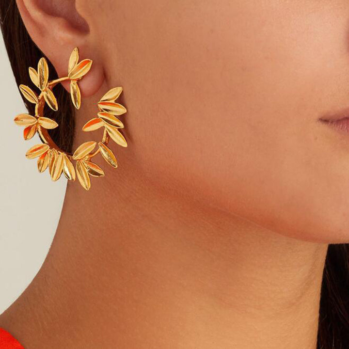 Leaf Geometric Semicircle Earrings – Useful Gifts — 1