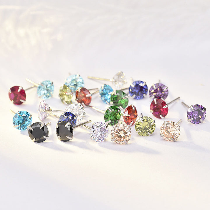 Simple Birthstone Four-Claw Zircon Earrings – Holiday Gift Ideas — 1