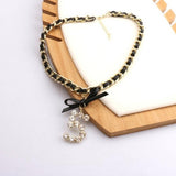 Double Layer Neck Strap Clavicle Chain Bow Black – Jewelry Gift Ideas — 1