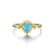 Women's Natural Turquoise Pearl Openwork Pattern Ring – Gifts for Her — 4