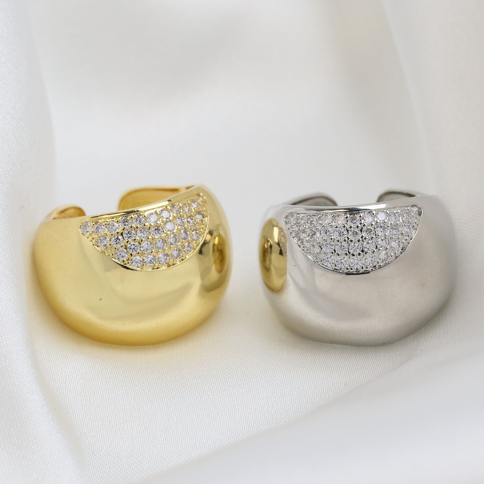 Brass Glossy Zircon Heavy Industry Geometric Ring – Surprise Gifts — 1