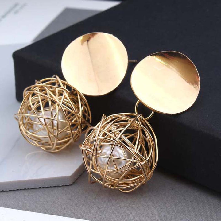 Vintage Geometric Earrings Simple Woven Ball – Special Occasion Gifts — 1