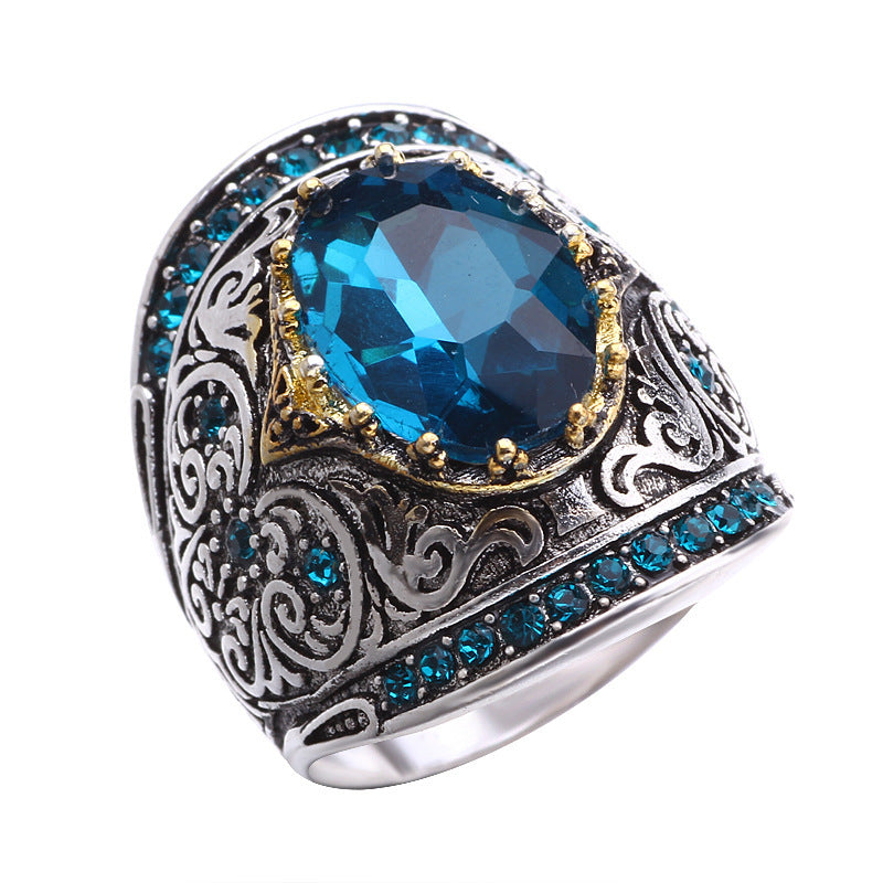 Oval Blue Gemstone Ring With Wide Face Ring – Thoughtful Gifts — 1