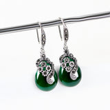 Vintage Thai Silver Earrings Female Green Agate – Gifts for Her — 1