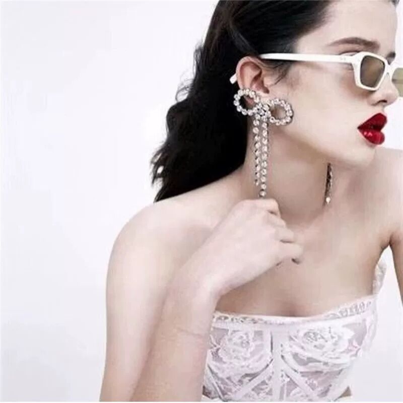 Flash Diamond Zircon Bow Long Tassel Earrings Women – Gifts for Her — 1