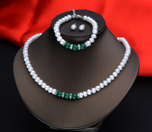 Agate Pearl Necklace Bracelet Ear Stud Set – Jewelry Gift Ideas — 1