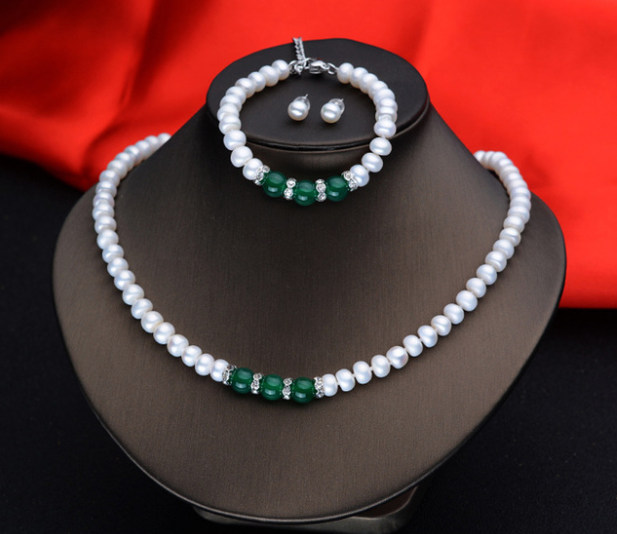 Agate Pearl Necklace Bracelet Ear Stud Set – Jewelry Gift Ideas — 1