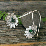 Ancient Silver Lotus Emerald Earrings – Everyday Gifts — 3