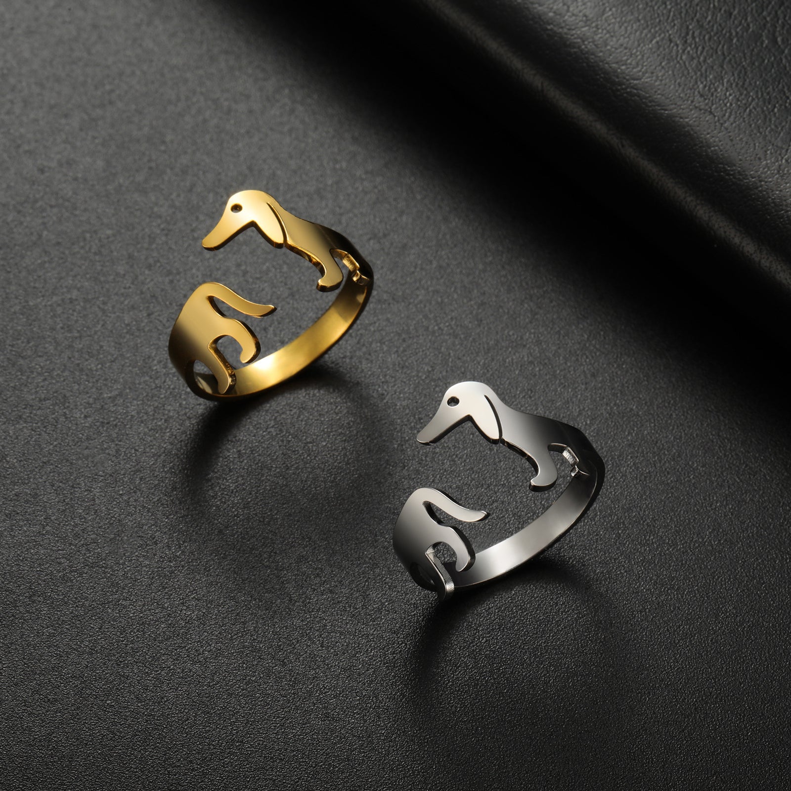Titanium Steel Ornament Sausage Dog Adjustable Ring – Dog Lover Gifts — 1